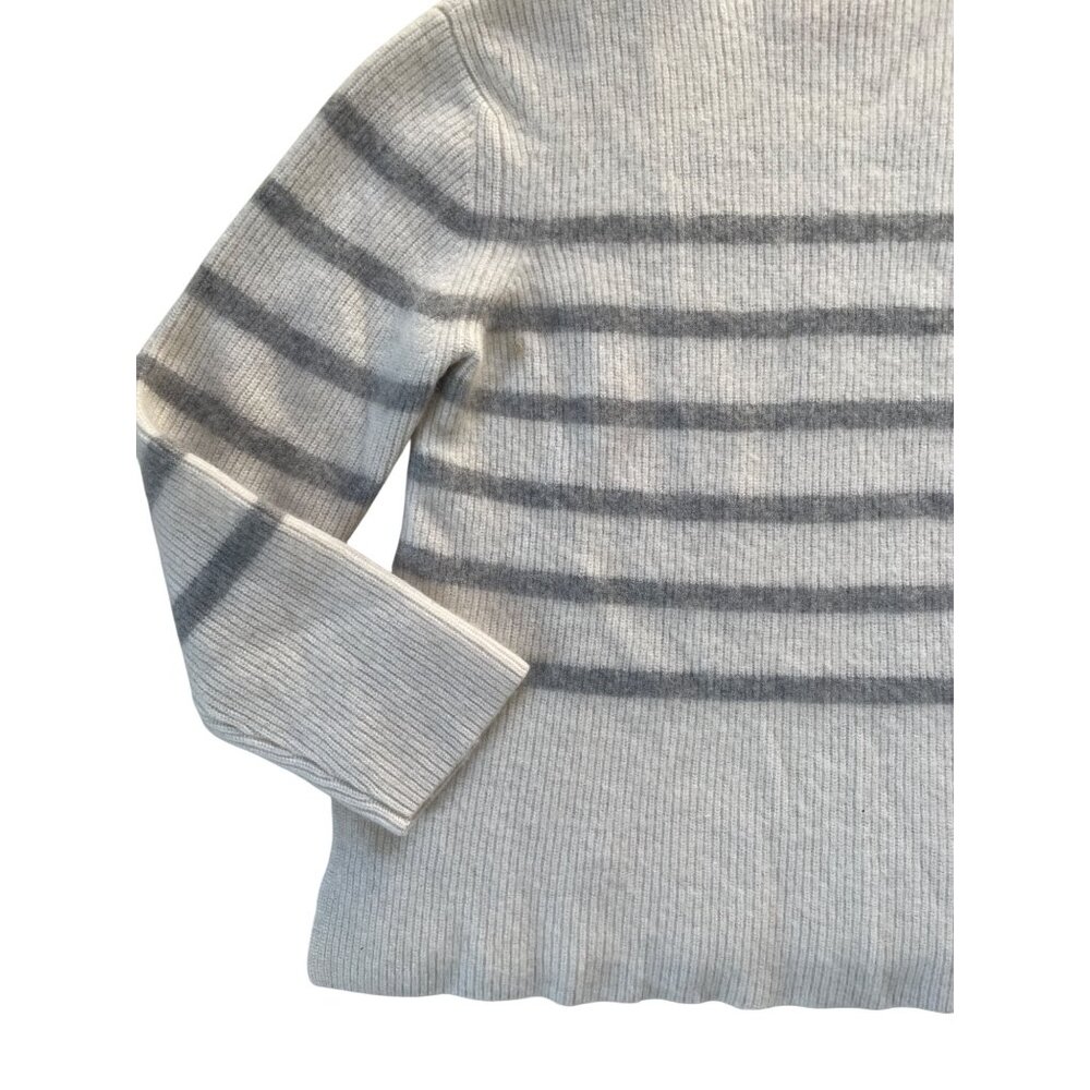 Forte Cashmere Women's XL 100% Cashmere Neutral Stripe Turtleneck Sweater - Picture 2 of 13